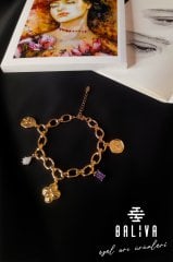 Taşlı Gold Bileklik - Arılı