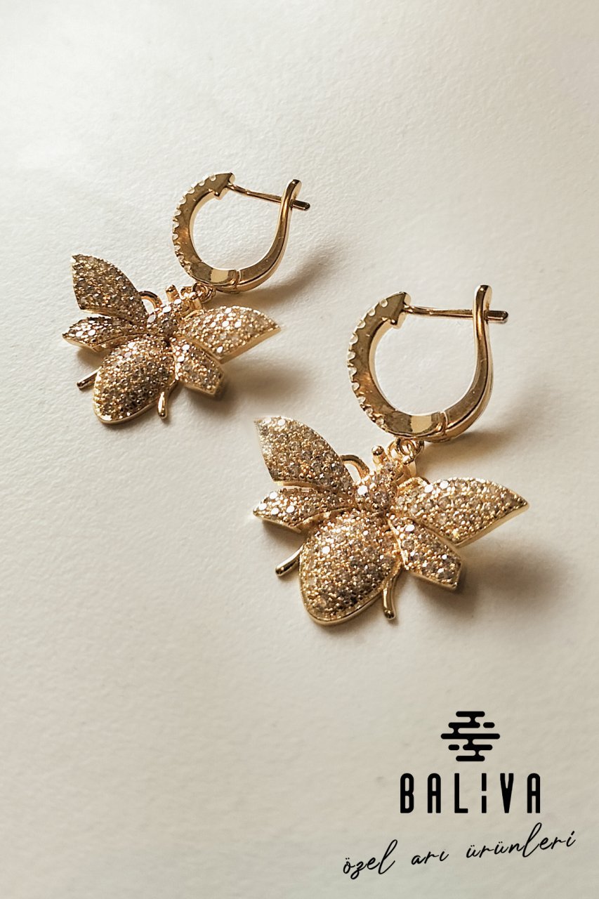 Arılı Gold Küpe - Zirkon